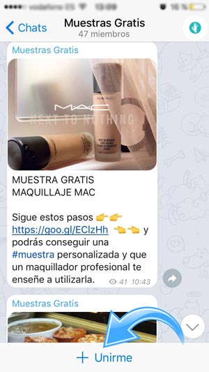 como unirme canal Telegram MuestrasGratis.es